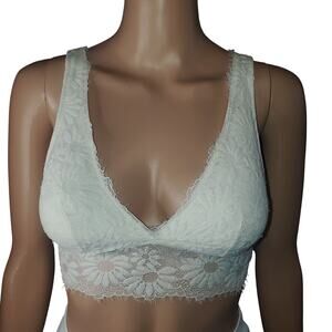 Aerie Lace Bralette XS Ivory Floral Sheer Daisy Padded coquette feminine